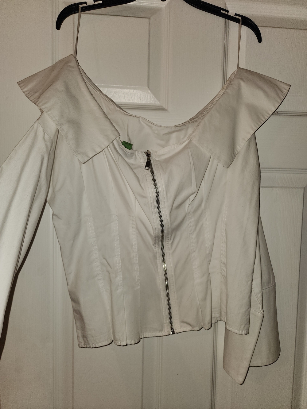 Topshop Off-Shoulder White Zip-Front Blouse